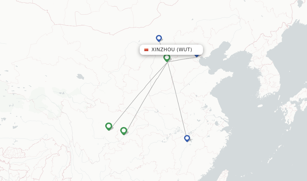 Route map with flights from Xinzhou with Gestair