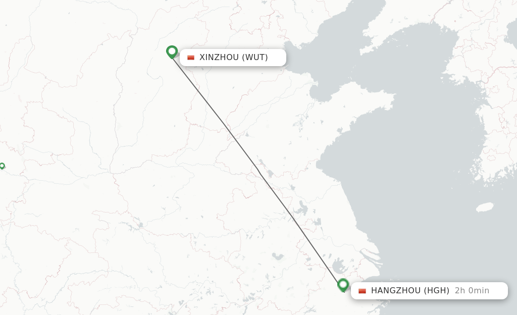 Flights from Xinzhou to Hangzhou route map