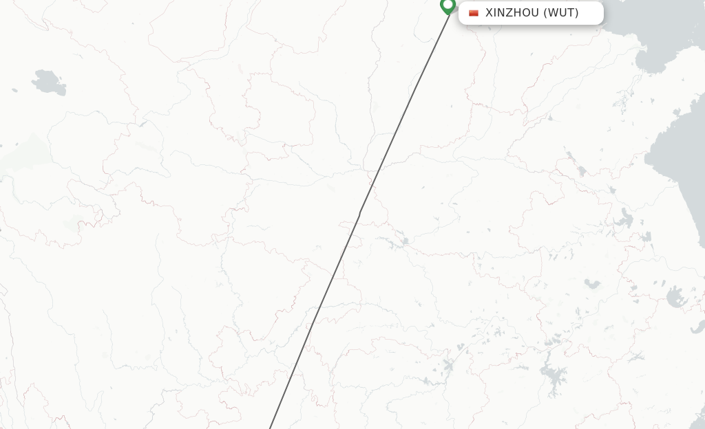 Flights from Xinzhou to Guiyang route map