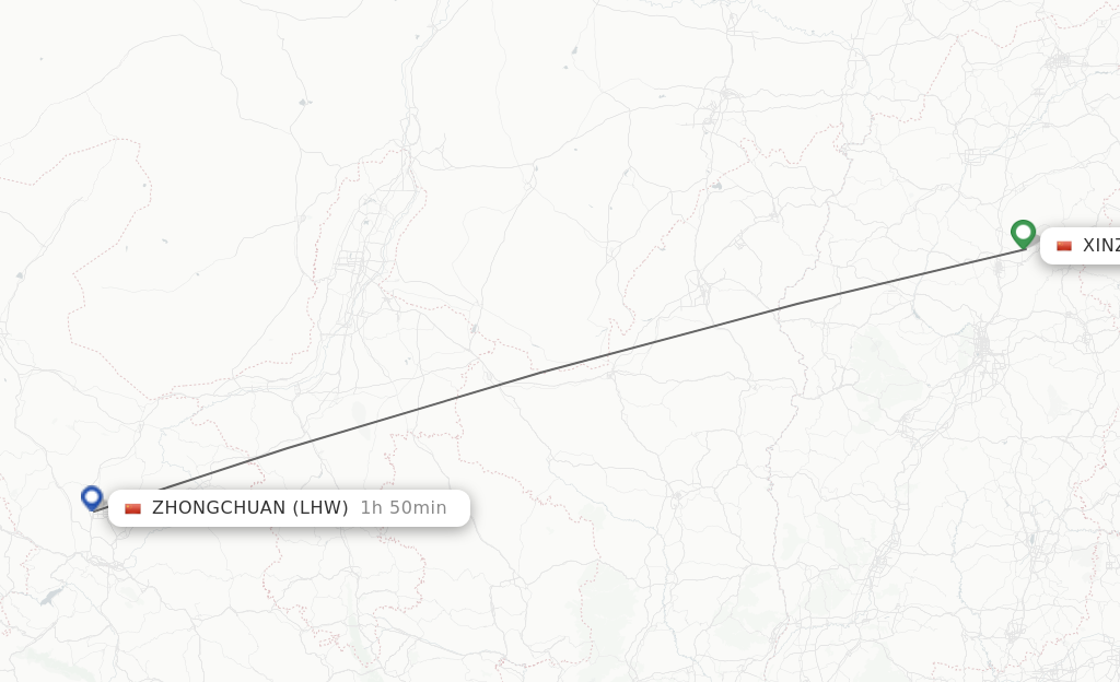 Flights from Xinzhou to Lanzhou route map