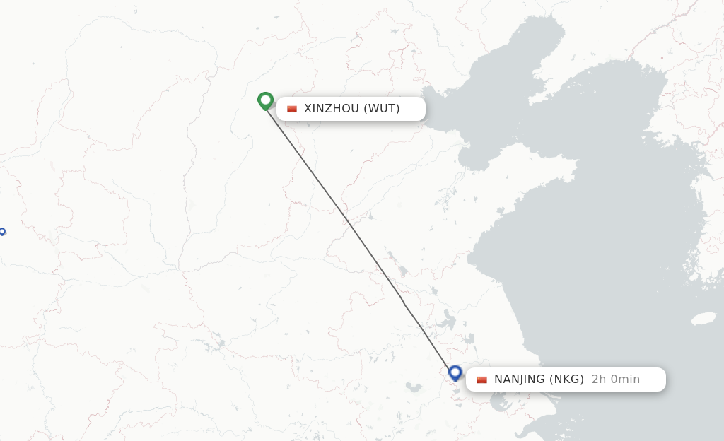 Flights from Xinzhou to Nanjing route map