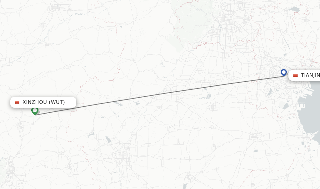 Flights from Xinzhou to Tianjin route map