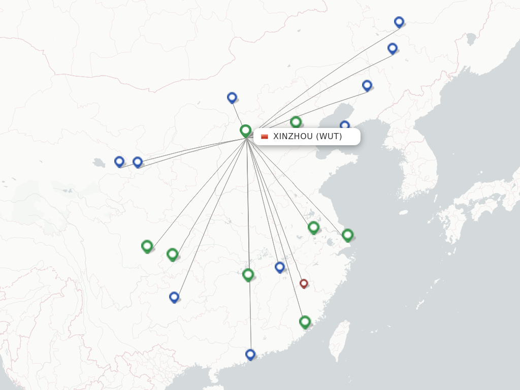 Flights from Xinzhou to Guilin route map