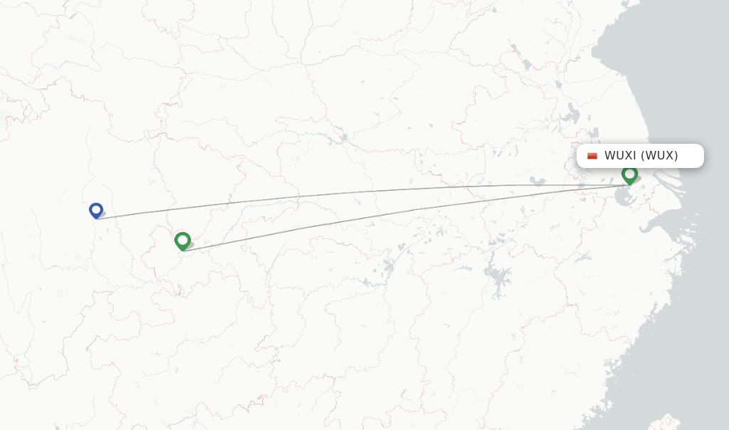 Route map with flights from Wuxi with Sichuan Airlines