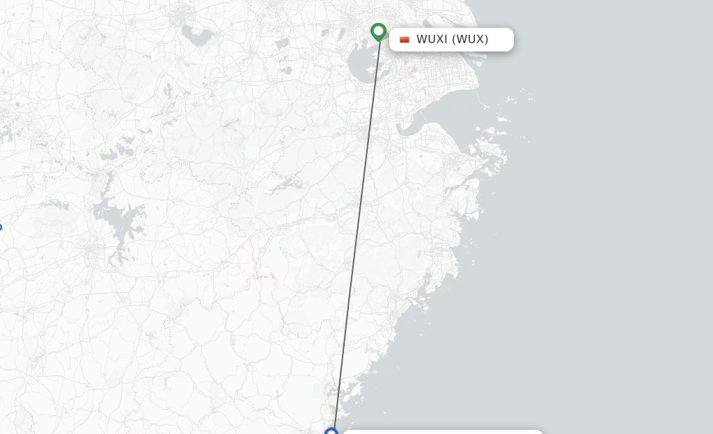 Flights from Wuxi to Fuzhou route map