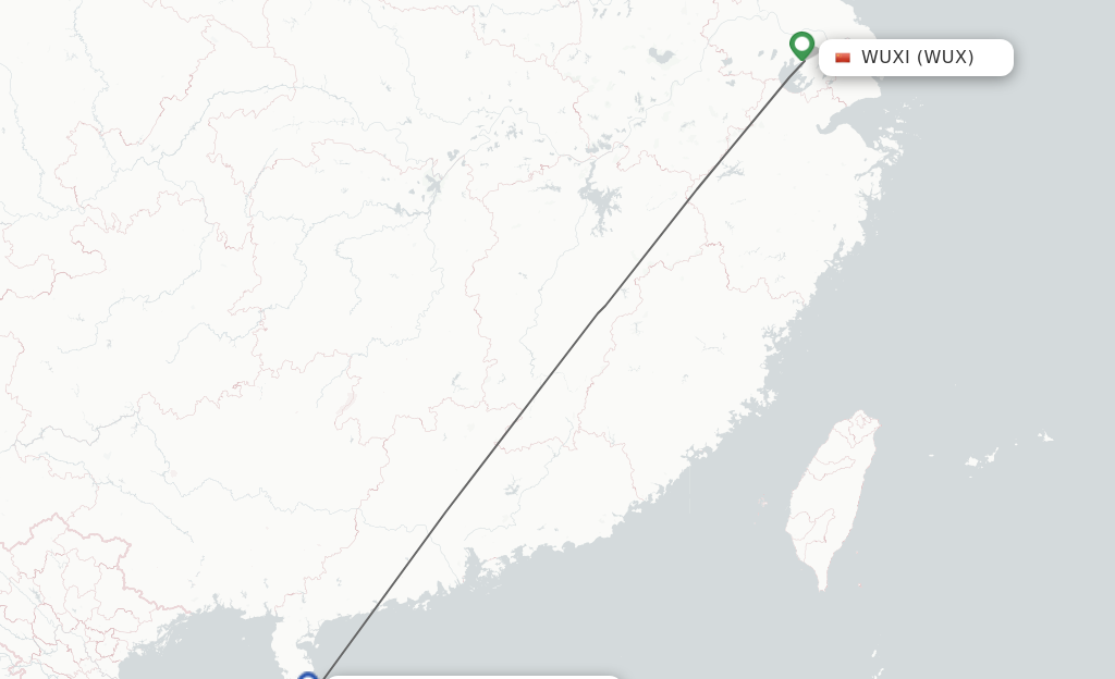 Flights from Wuxi to Haikou route map