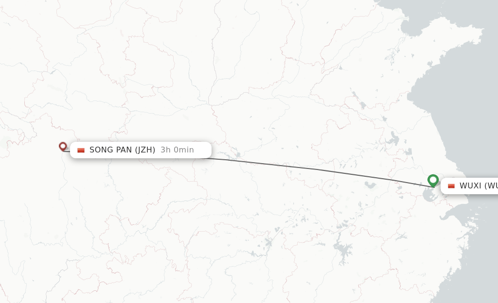 Flights from Wuxi to Song Pan route map