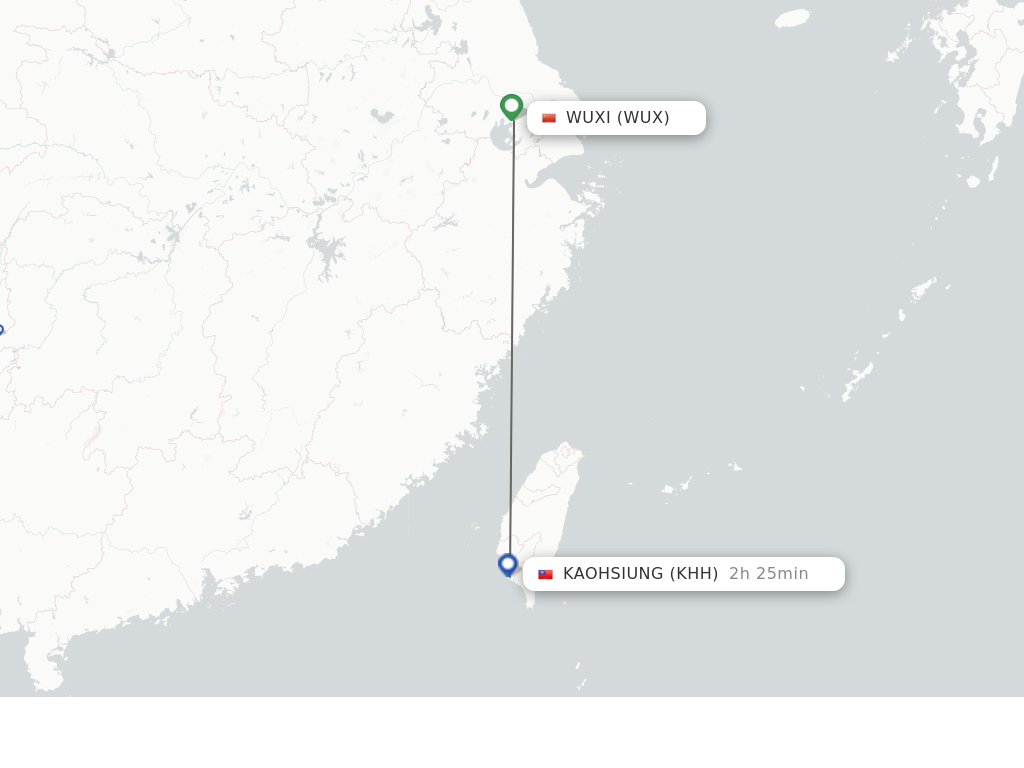 Flights from Wuxi to Kaohsiung route map