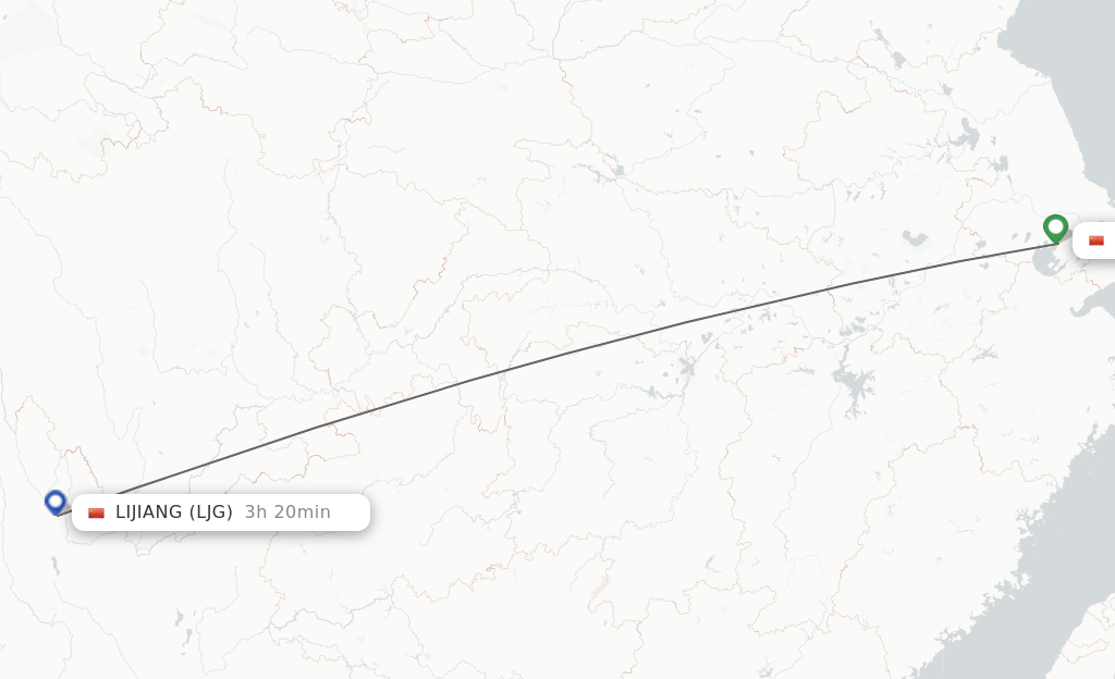 Flights from Wuxi to Lijiang route map