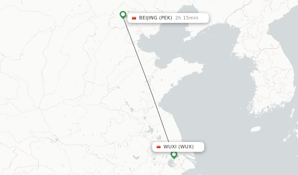 Flights from Wuxi to Beijing route map