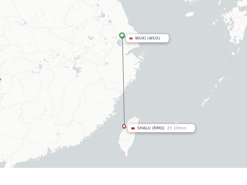 Flights from Wuxi to Shalu route map