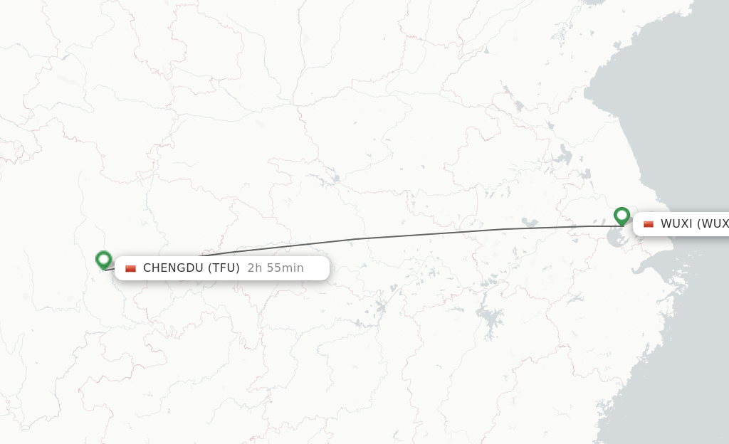 Flights from Wuxi to Chengdu route map