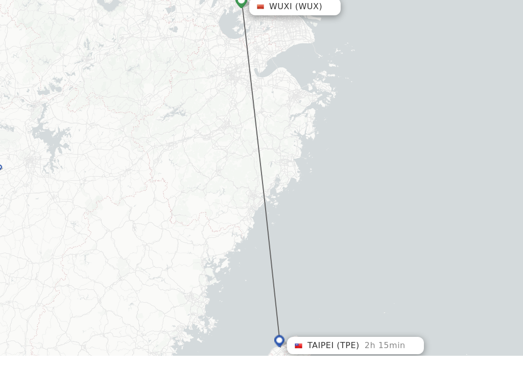 Flights from Wuxi to Taipei route map