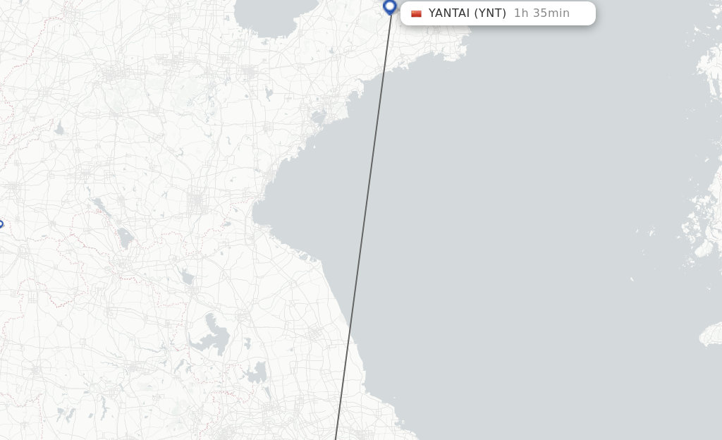 Flights from Wuxi to Yantai route map