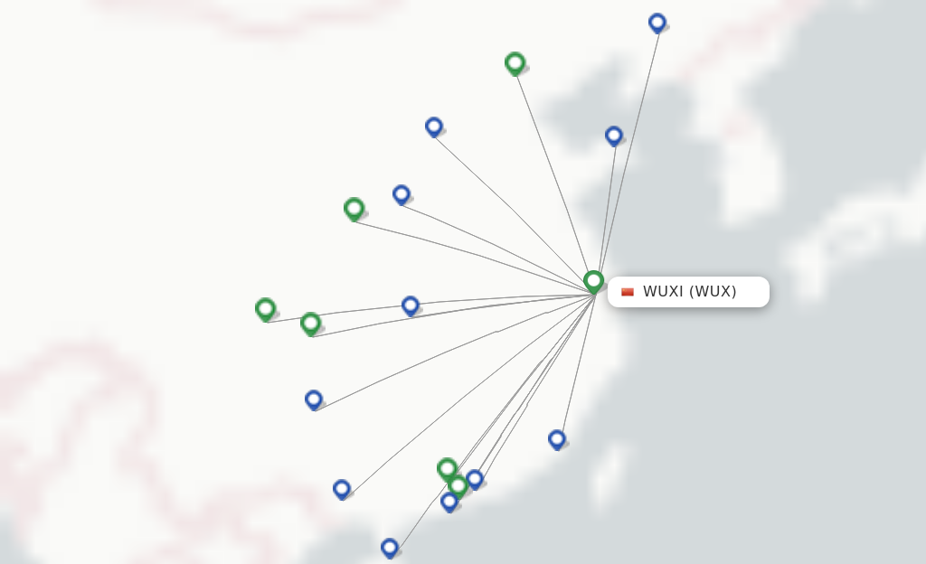 Route map with flights from Wuxi with Shenzhen Airlines