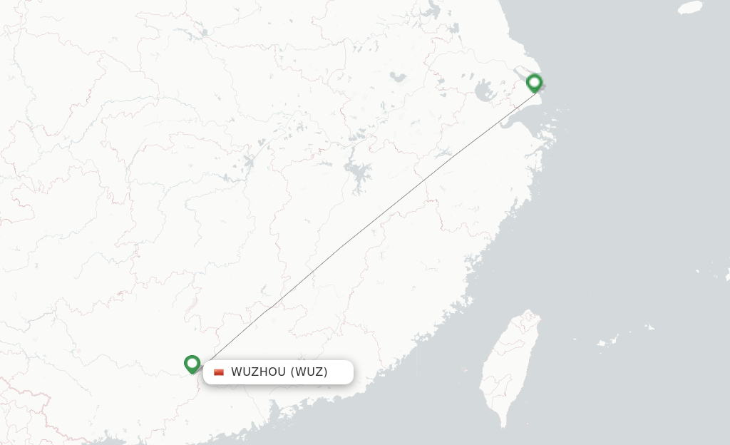 Route map with flights from Wuzhou with Shanghai Airlines