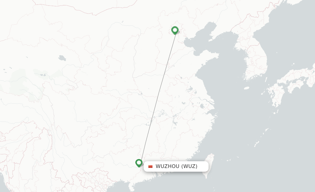 Route map with flights from Wuzhou with China United Airlines
