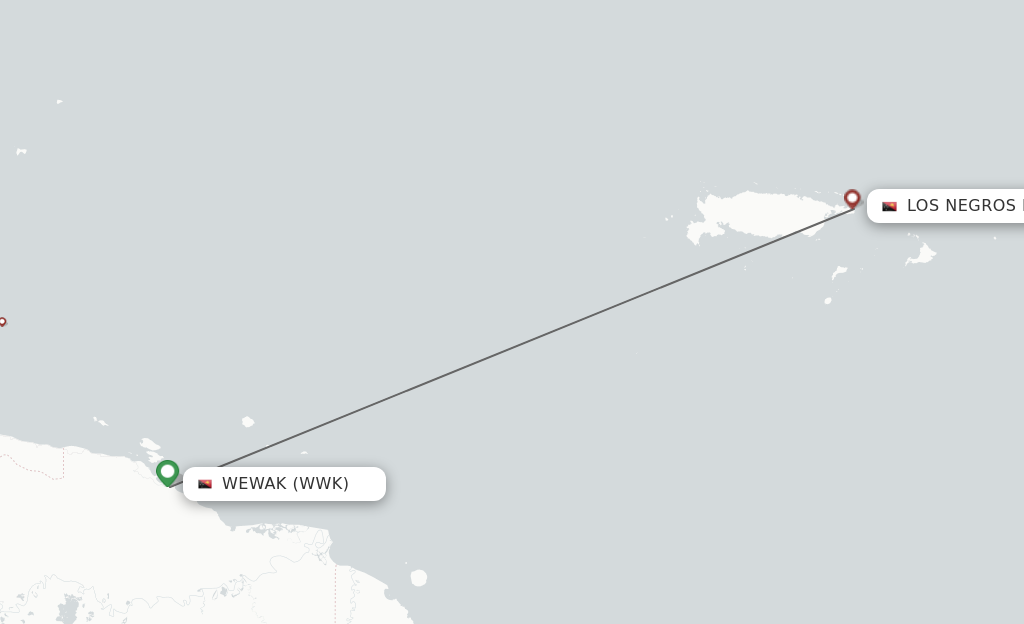 Flights from Wewak to Manus Island route map