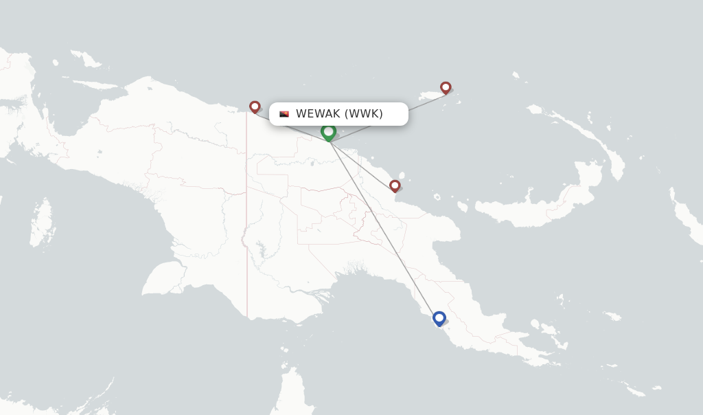Route map with flights from Wewak with Air Niugini