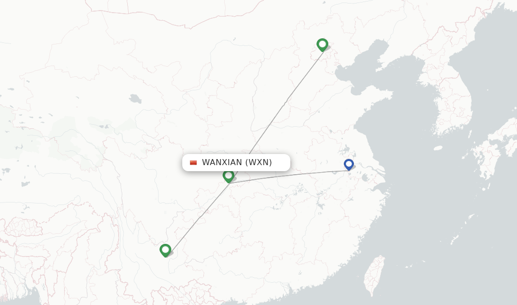 Route map with flights from Wanxian with Sichuan Airlines