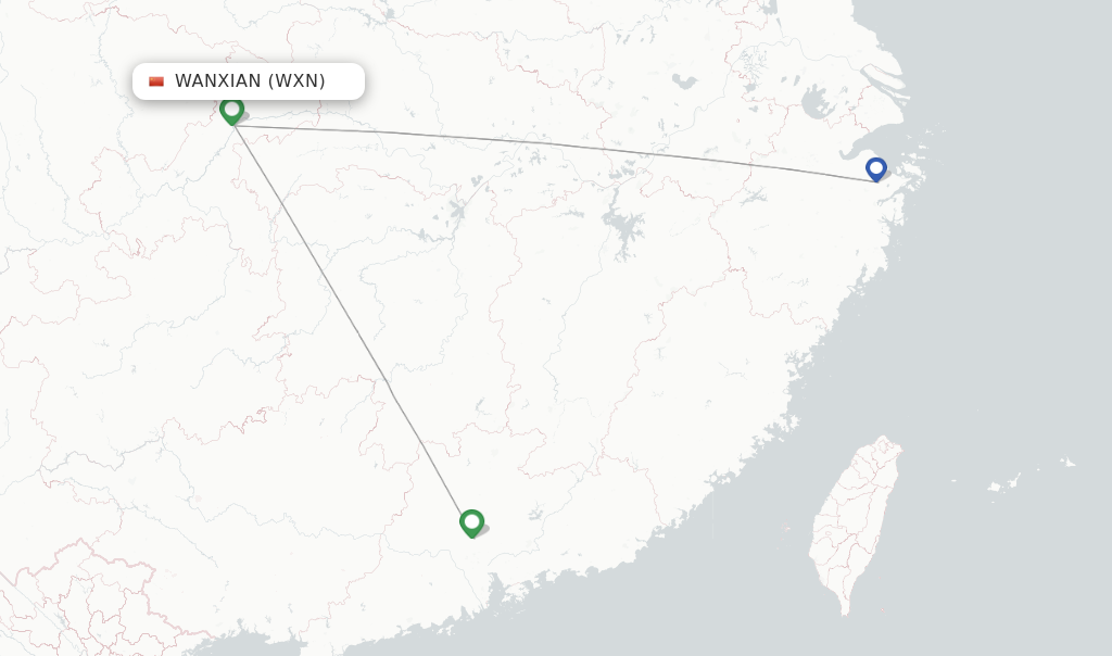 Route map with flights from Wanxian with Air China