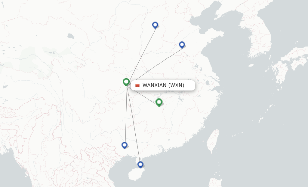 Route map with flights from Wanxian with GX Airlines