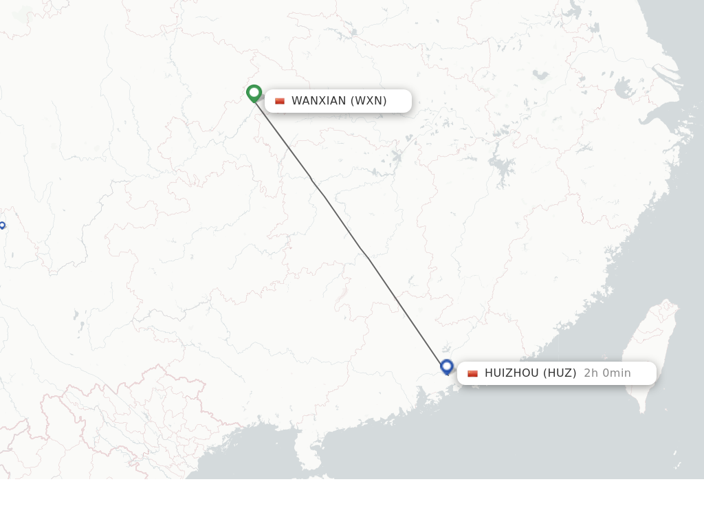 Flights from Wanxian to Huizhou route map