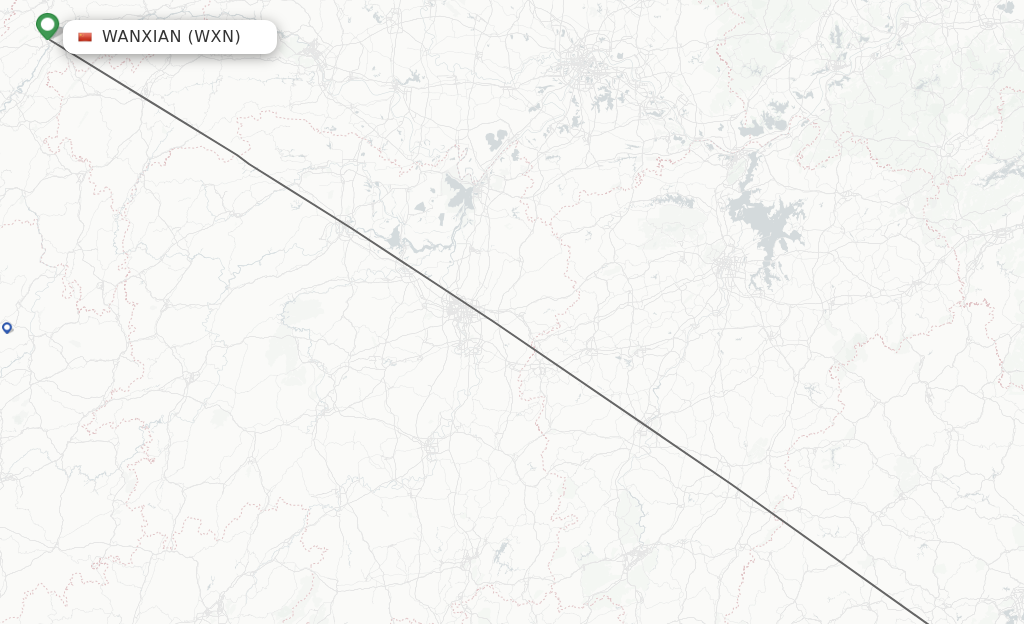 Flights from Wanxian to Jinjiang route map
