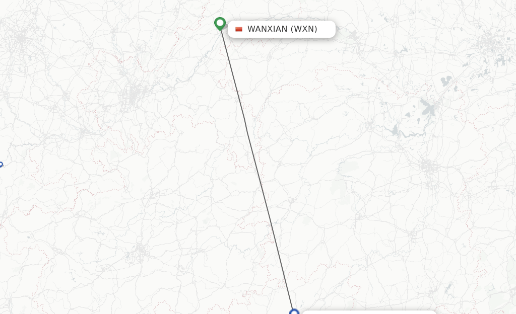 Flights from Wanxian to Guilin route map