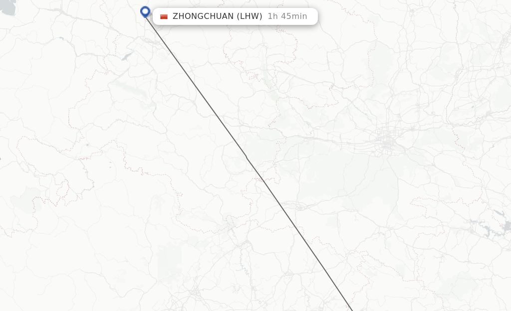 Flights from Wanxian to Lanzhou route map