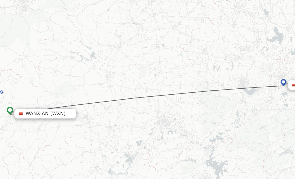 Flights from Wanxian to Nanjing route map