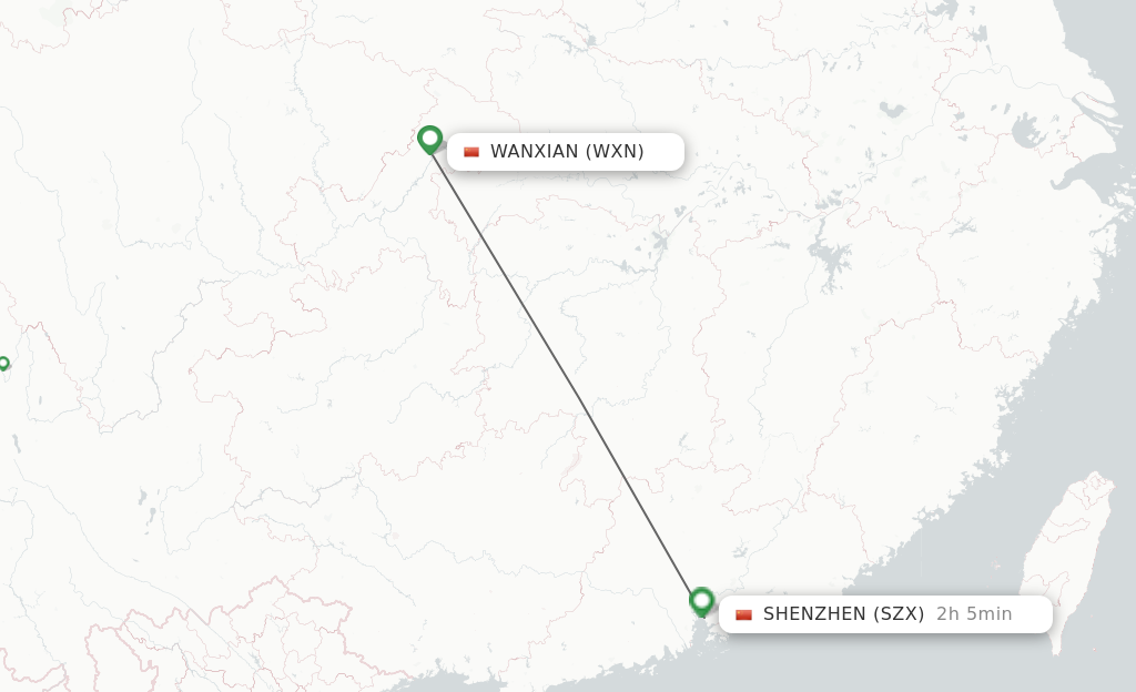 Flights from Wanxian to Shenzhen route map
