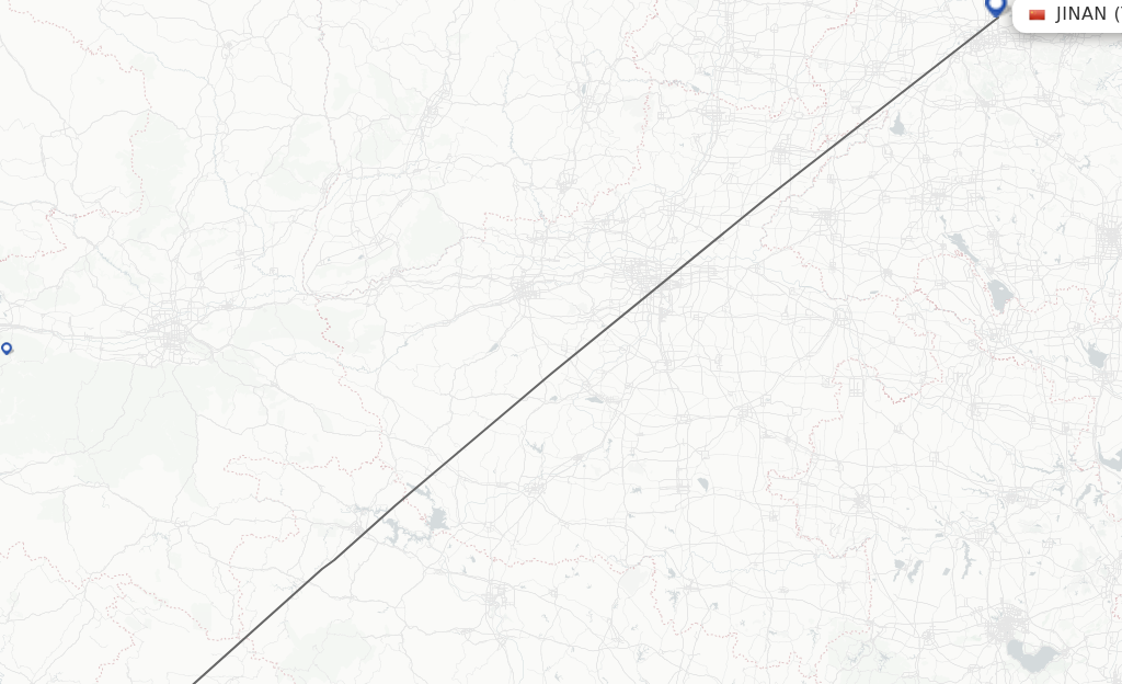 Flights from Wanxian to Jinan route map