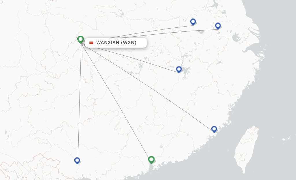 Route map with flights from Wanxian with Shenzhen Airlines