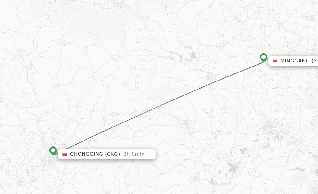 Flights from Xinyang to Chongqing route map