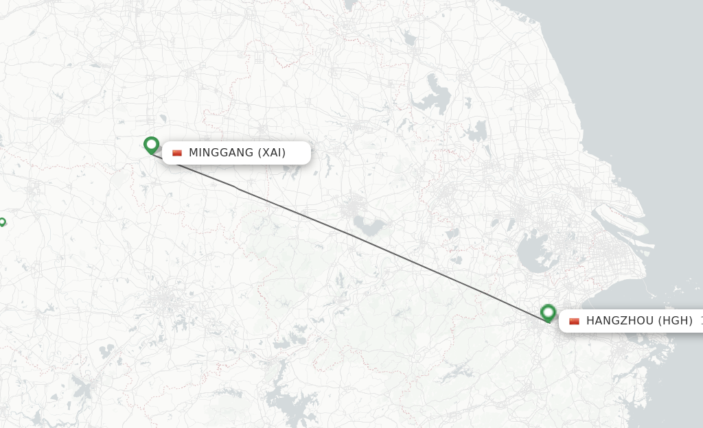 Flights from Xinyang to Hangzhou route map