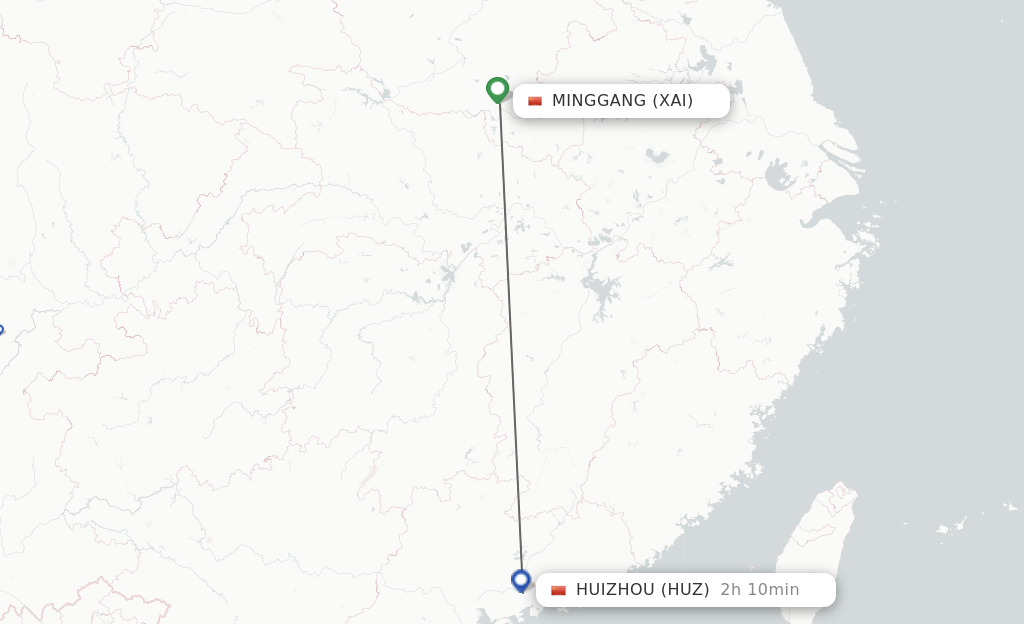 Flights from Xinyang to Huizhou route map