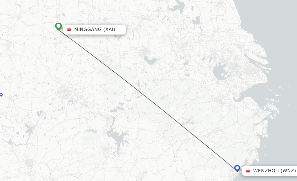 Flights from Xinyang to Wenzhou route map