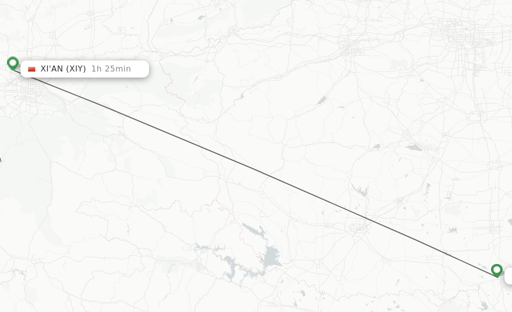 Flights from Xinyang to Xian route map