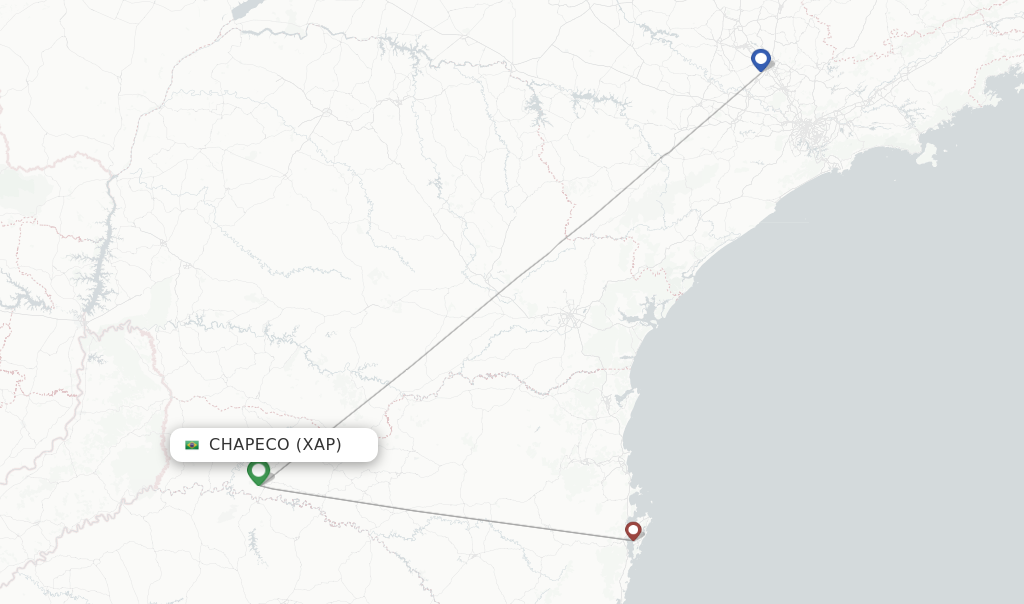 Route map with flights from Chapeco with Azul