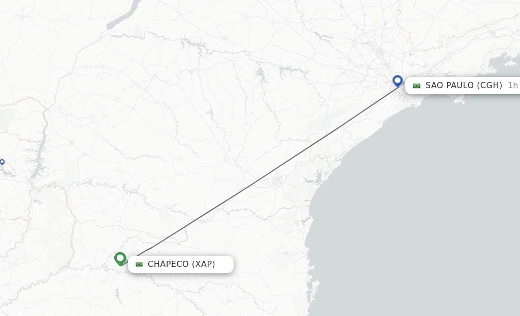 Flights from Chapeco to Sao Paulo route map