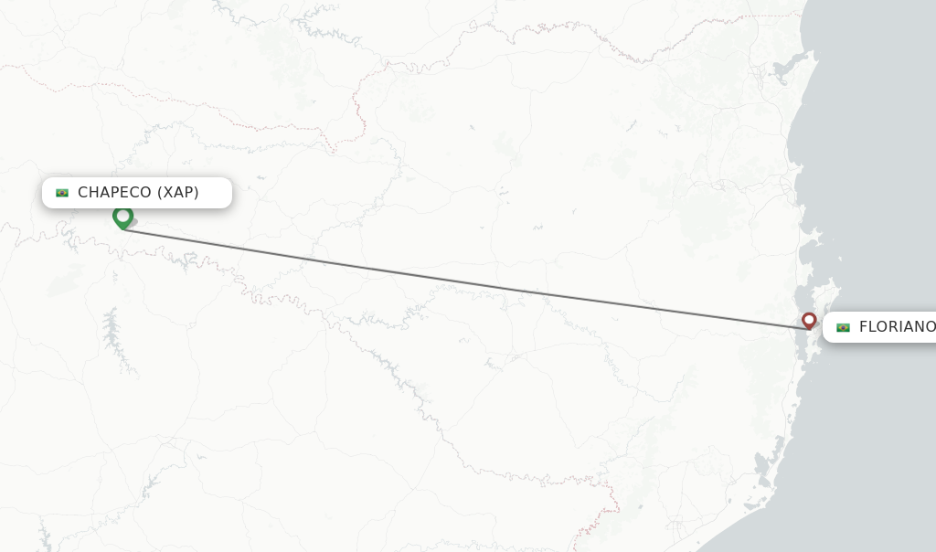 Flights from Chapeco to Florianopolis route map