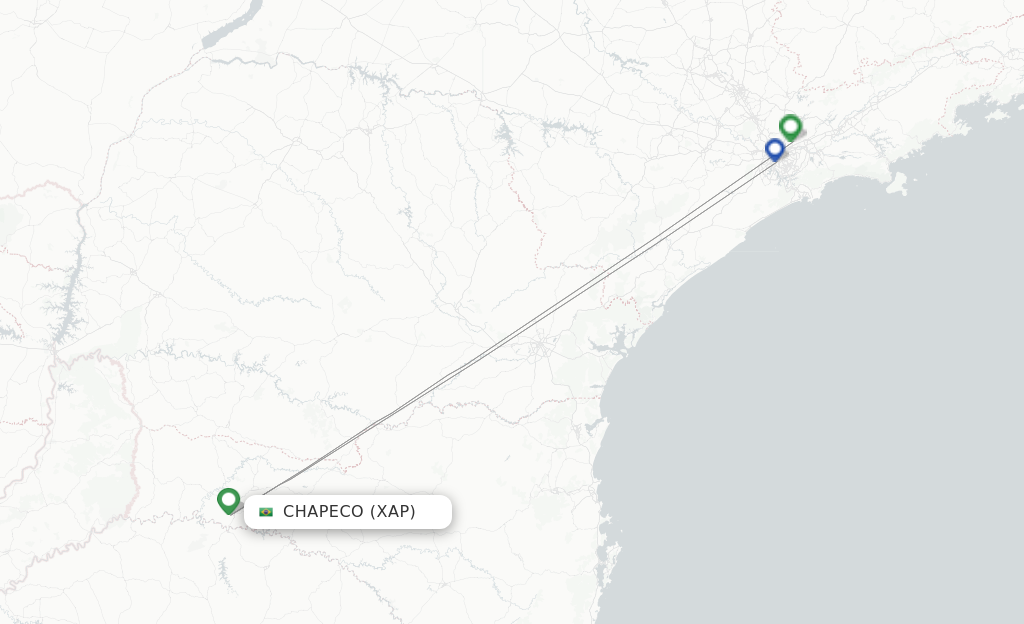 Route map with flights from Chapeco with LATAM Airlines