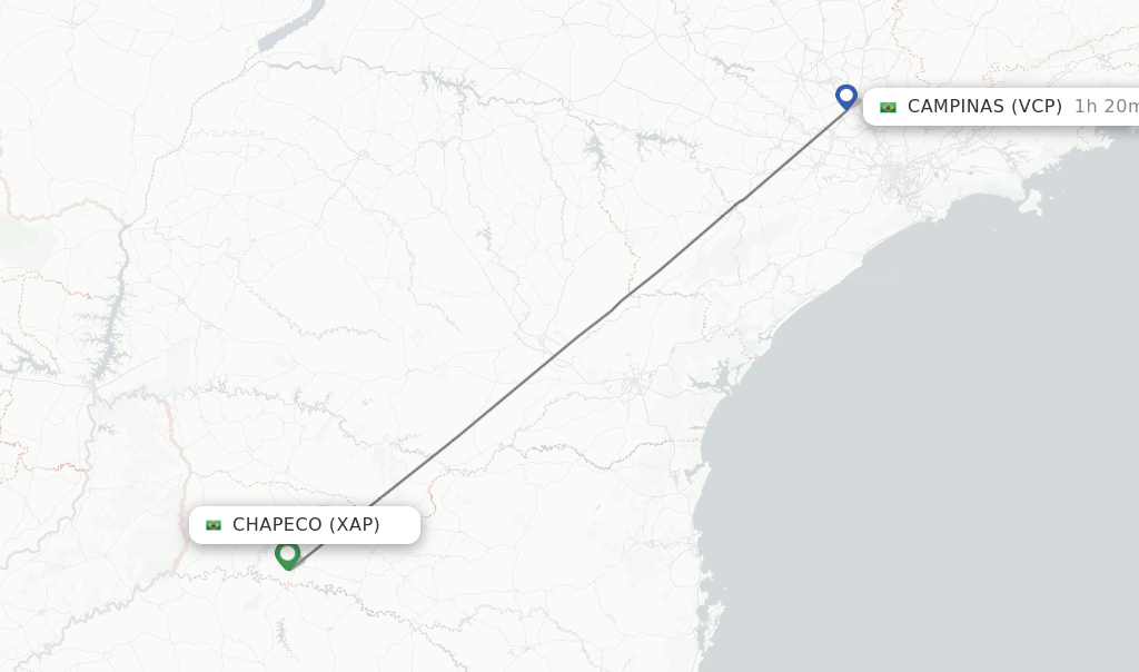 Flights from Chapeco to Campinas route map