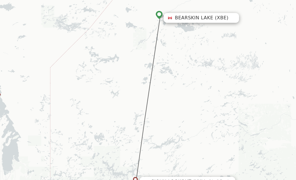 Flights from Bearskin Lake to Sioux Lookout route map