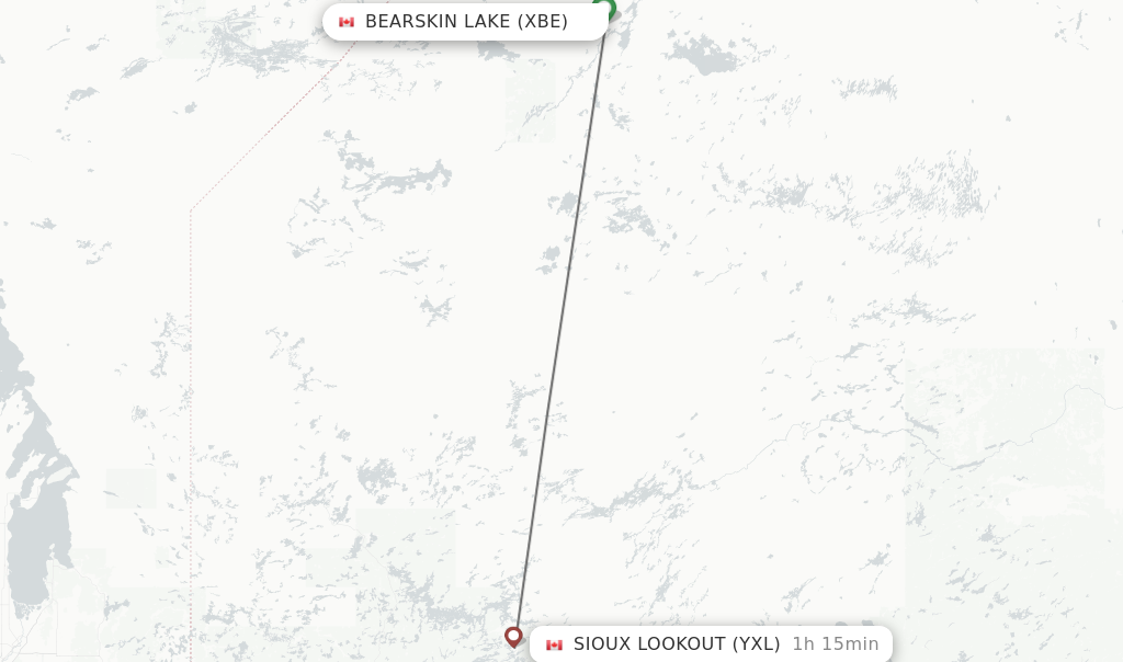 Flights from Bearskin Lake to Sioux Lookout route map