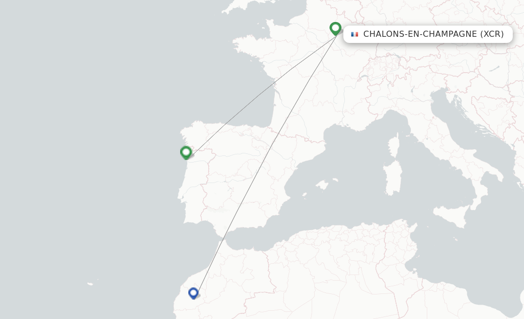 Route map with flights from Chalons-en-Champagne with Ryanair