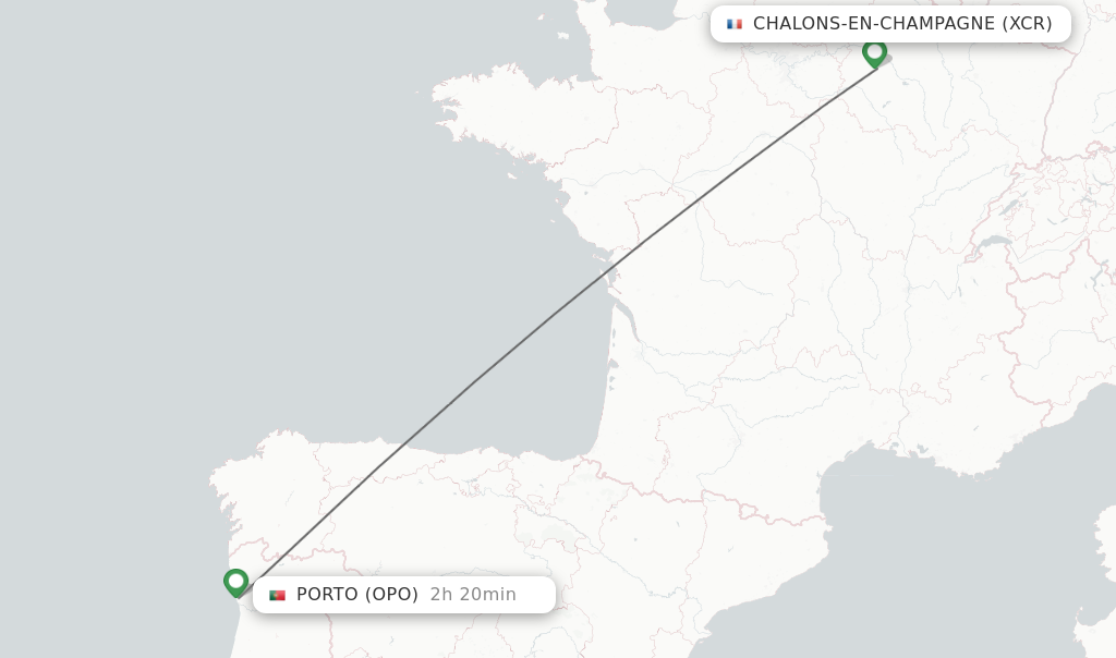 Flights from Chalons-en-Champagne to Porto route map