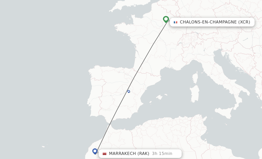 Flights from Chalons-en-Champagne to Marrakech route map