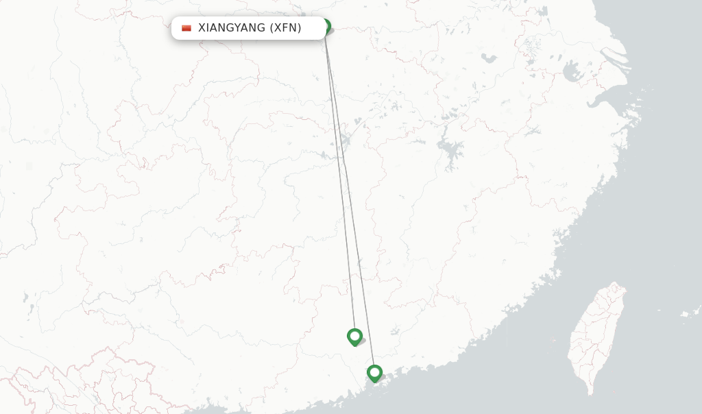 Route map with flights from Xiangyang with China Southern